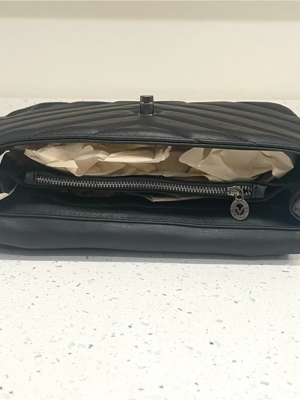Valentino Orlandi Black Quilted Vegan Leather Crossbody Bag